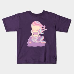 Cute Little Mermaid Seated On Rock Kids T-Shirt